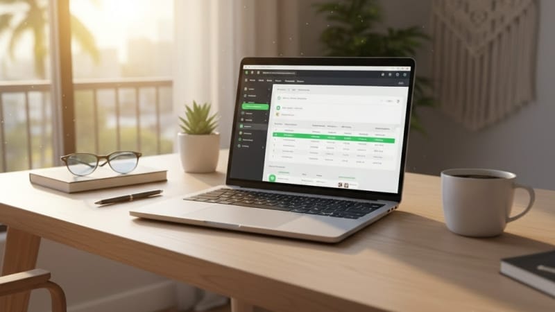 Computador em home office brasileiro exibindo software para Automatizar vendas no WhatsApp com dashboard de envios.